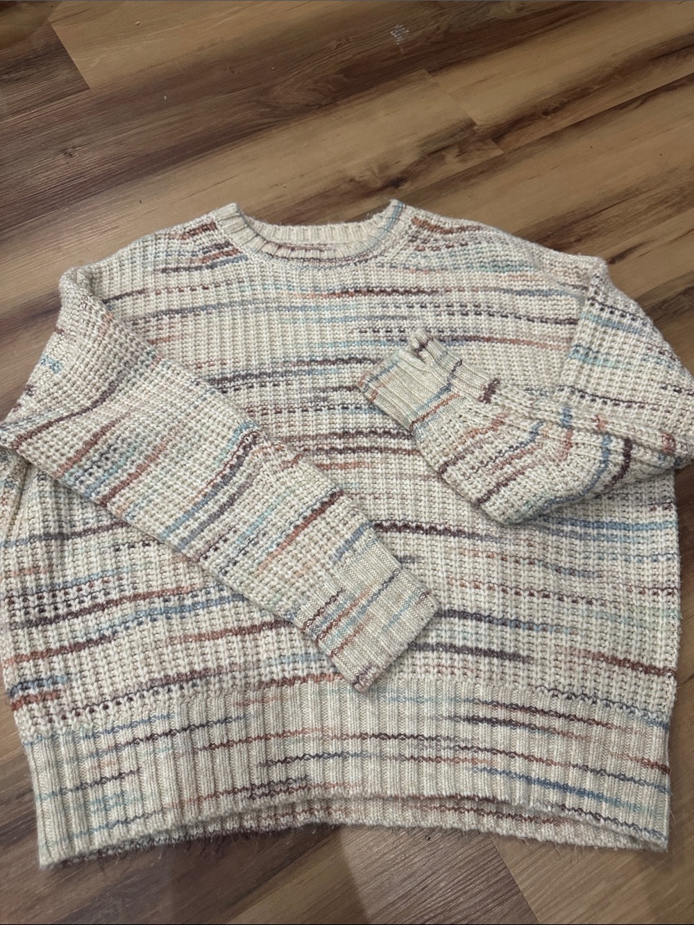 American Eagle Outfitters Cream Crewneck Sweater with Muted Stripes